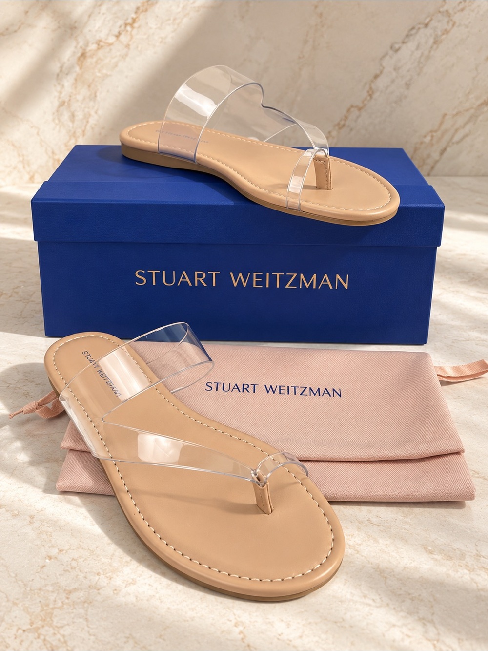 NWT Stuart Weitzman Remy Clear Toe Strap Sandals Adobe Size 7